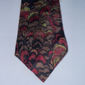 Vtg 80s/90s AKM (Anne Klein Men) black, maroon, green‎ & brown silk tie